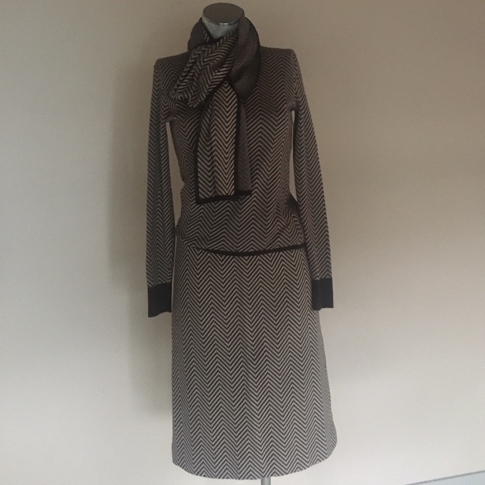 Vintage Celine Three Piece Sweater, Scarf, Skirt